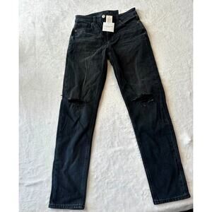 NWT American Eagle Mom Jean 000 Short Black Distressed Strigid